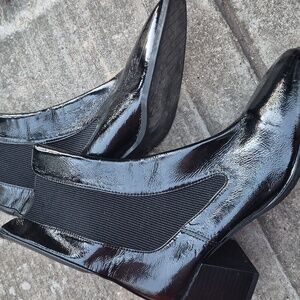 Zara Black Patent Leather Chelsea Ankle Boots
